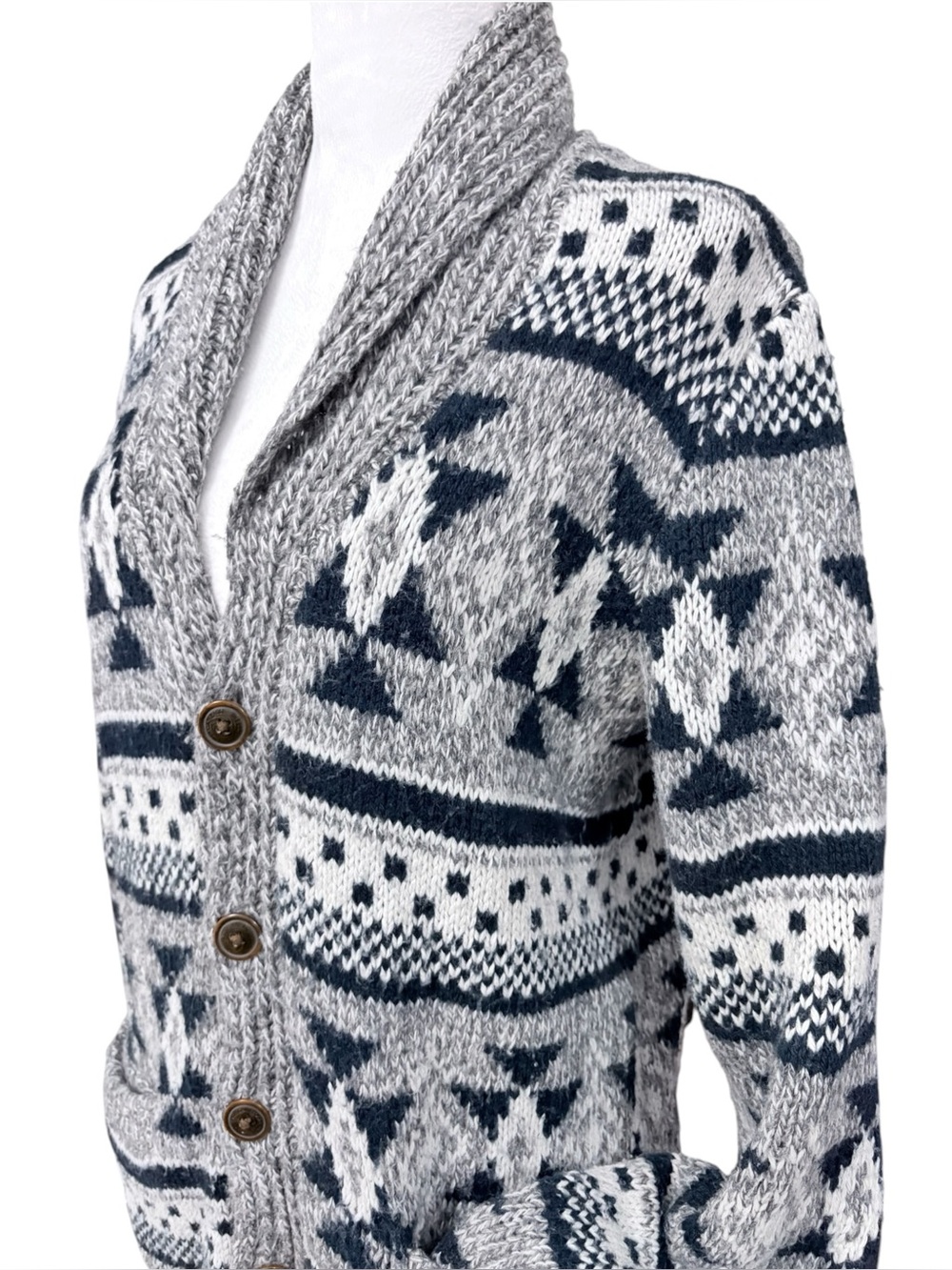 American Eagle Outfitters Nordic Knit Cardigan Y2K Gray Wool Sweater Sz S - Picture 6 of 12
